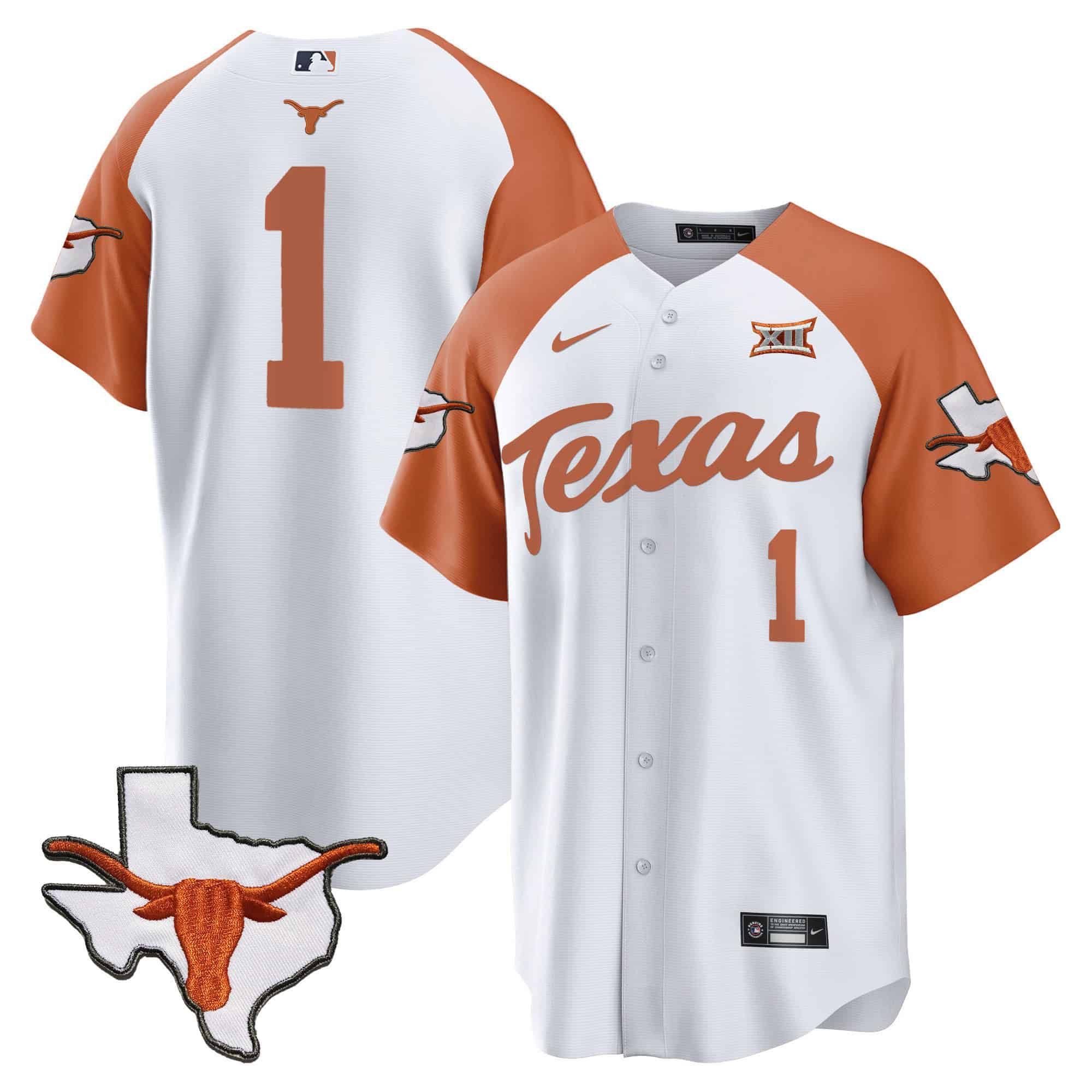 Men Texas Longhorns #1 No Name White 2024 Baseball NCAA Jersey style 2